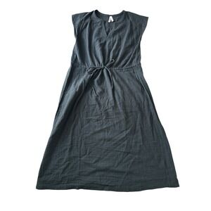 Pact Coastal Double Gauze Dress Size Small Gray Tie Waist Midi Muslin Lagenlook